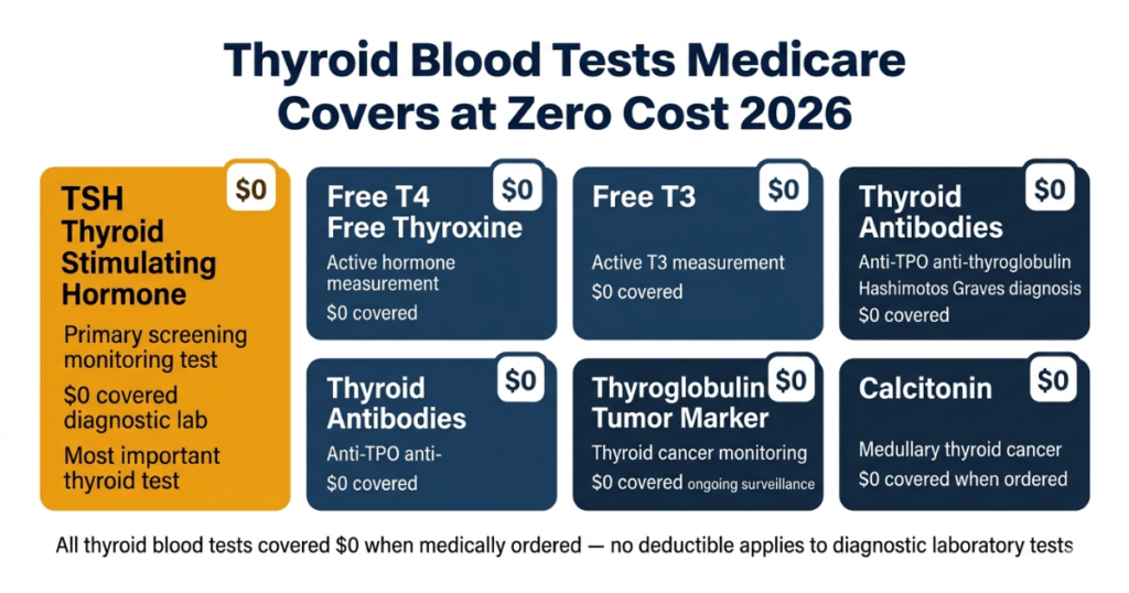 thyroid blood tests medicare covers zero cost 2026 TSH T4 T3 antibodies thyroglobulin