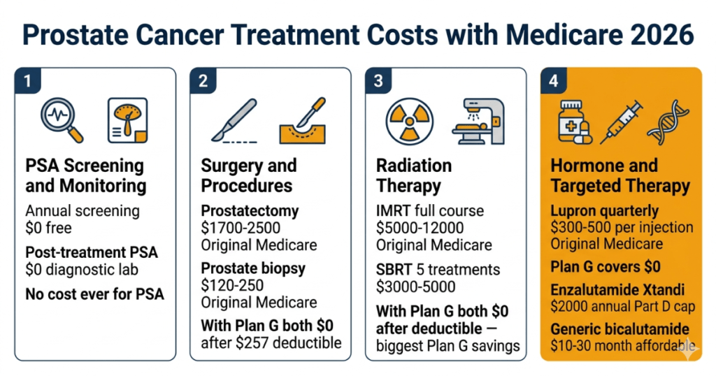 prostate cancer treatment costs medicare 2026 PSA surgery radiation hormone medigap plan g