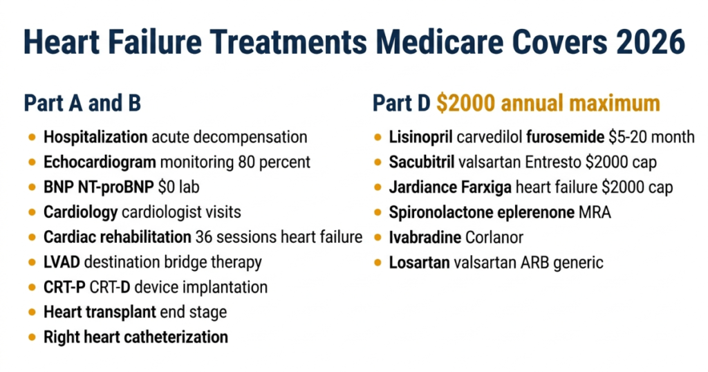 heart failure treatments medicare covers 2026 medications hospitalization LVAD CRT transplant