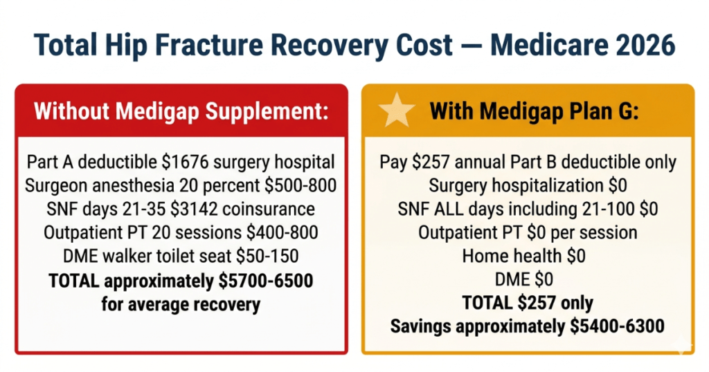 hip fracture recovery total cost medicare 2026 with without medigap plan g comparison
