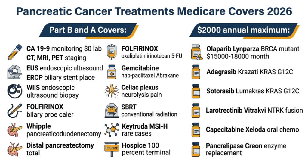 pancreatic cancer treatments medicare covers 2026 whipple surgery chemo FOLFIRINOX Abraxane targeted