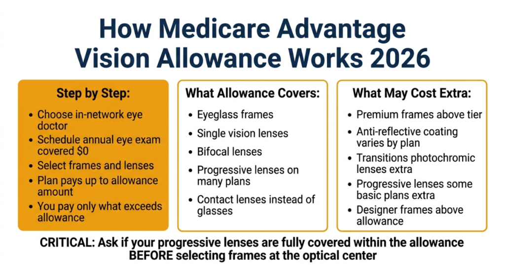 how medicare advantage vision allowance works 2026 step by step progressive lenses