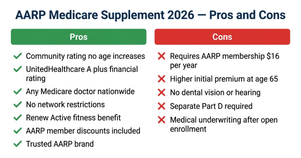 aarp medicare supplement plans 2026 pros and cons review