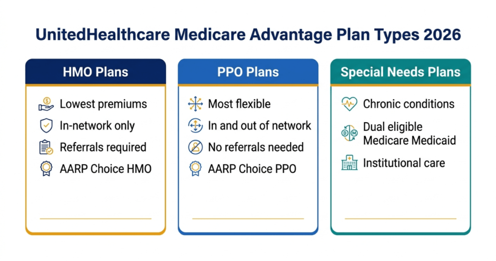 unitedhealthcare medicare advantage plan types 2026 hmo ppo snp
