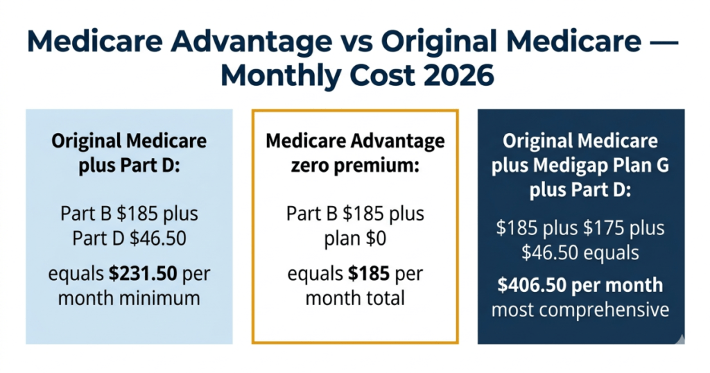 medicare advantage vs original medicare monthly cost comparison 2026