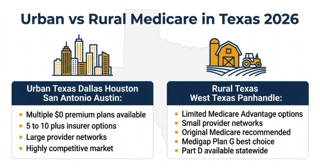 urban vs rural medicare texas 2026 plan options comparison