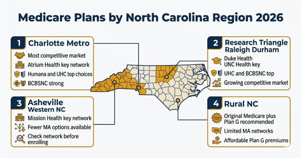 medicare plans north carolina 2026 by region charlotte raleigh asheville rural