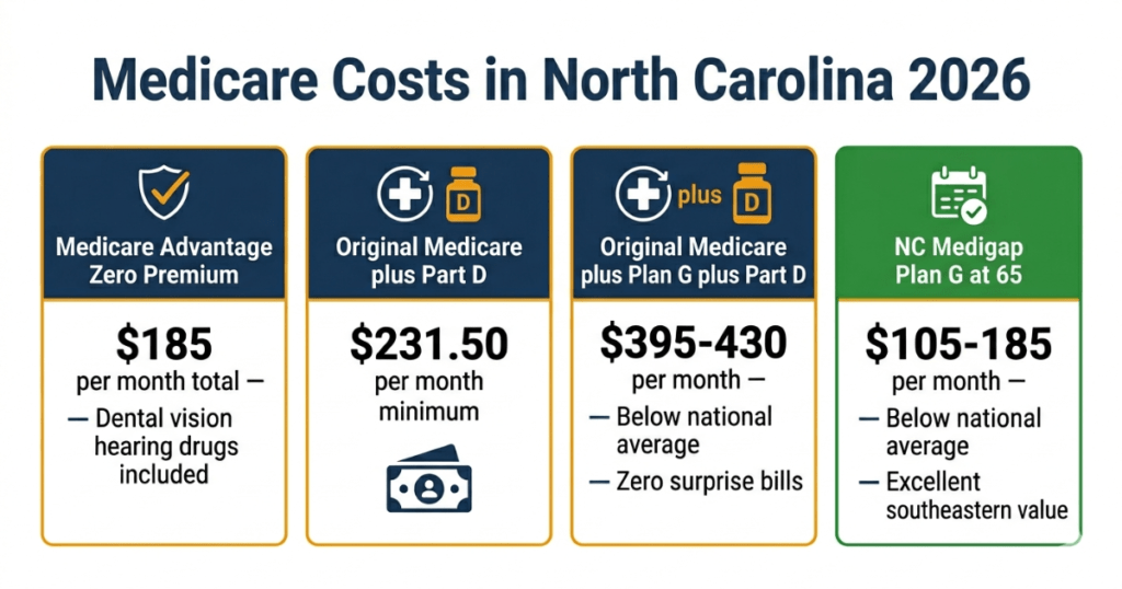 medicare costs north carolina 2026 advantage supplement part d comparison
