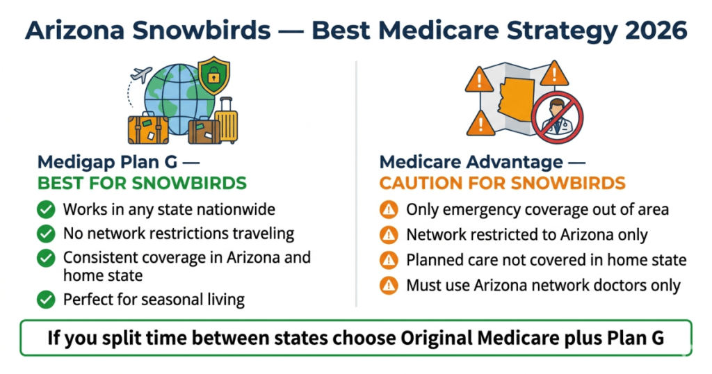 arizona snowbird medicare strategy 2026 medigap vs medicare advantage
