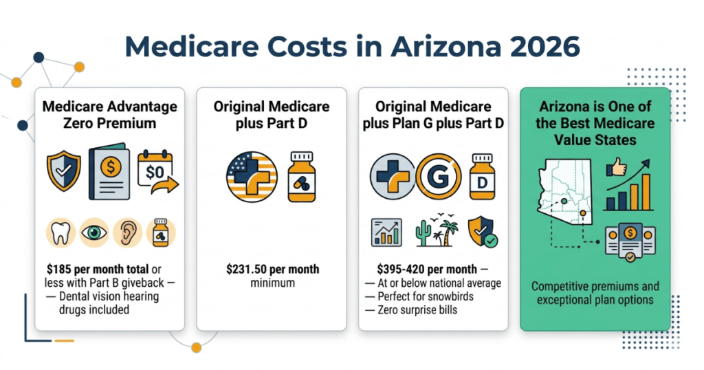 medicare costs arizona 2026 advantage supplement part d snowbird comparison