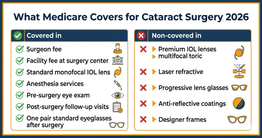 what medicare covers for cataract surgery 2026 covered and not covered