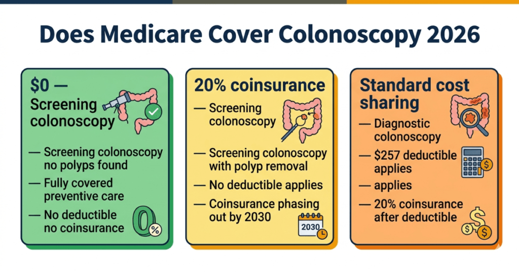 does medicare cover colonoscopy 2026 cost by procedure type